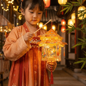 Lunara 中秋节灯笼 mid autumn festival lantern Portable Mid-Autumn Festival Lantern Lightweight PVC DIY Craft Material Kit Traditional Decor Button Battery Operated Handheld Lantern Spring Festival