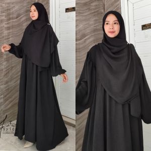 Gamis Ginea Syari Pasmina Oval Set hijab | Abaya Hammami oneset kerudung  Set Basic Ginea Plain Umrah
