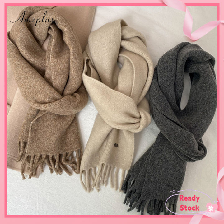 Amzplus Women Wool Scarf Long Tassel Winter Warm Shawl