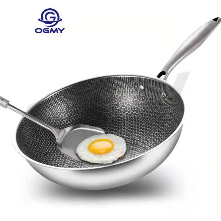 OGMY Non Stick Pan Stainless Steel Non Stick Frying Pan Induction Pan Wok Pan Frying Pan 32CM