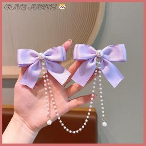 CISWGE Pearl Bow Tassel Hair Clip Elegant Solid Color Hair Claw Children Princess Hairpins Fashion Beauty Hair Accessories