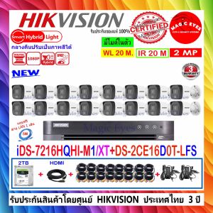 HIKVISION กล้องวงจรปิด ColorVu IR 2MP DS-2CE16D0T-LFS 2.8//3.6(16)+DVR IDS-7216HQHI-M1/XT(1)+ชุด1TB// 2TB//4TB FUSET