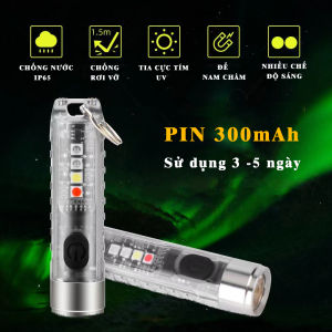 Đèn pin mini siêu sáng chống nước IP65 làm móc khóa nhiều chức năng nhiều màu sắc tặng cáp sạc Type-C tiện dụng