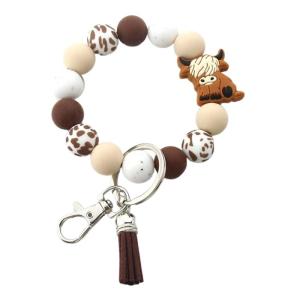 Đầy màu sắc Bling cao nguyên bò Keychain hiện đại cao nguyên bò Keychain Silicone Vòng tay đính cườm dây Móc Khóa Mặt dây chuyền cho phụ nữ