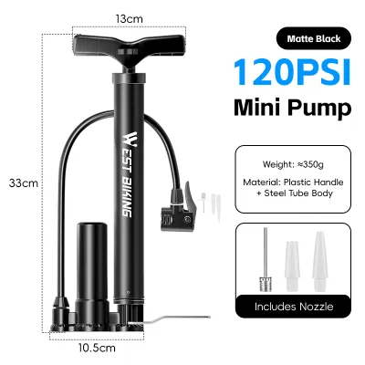 WEST BIKING MTB Road Bike Pump 120PSI Riding Portable Mini Bicycle Pump Hand Air Pump Schrader Presta Valve for Basketball Toy Inflatable Tube Cycling Accessories