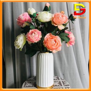 Bình Hoa Mẫu Đơn Pháp Cao Cấp Cao 55cm Hoa Để Bàn Hoa Giả Trang Trí Phòng Khách Kệ Tủ Quầy Lễ Tân DC-149