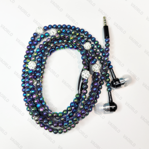 VAORLO Ngọc Trai Vòng Cổ Tai Nghe 3.5 Mét Trong Tai Hồng Rhinestone Trang Sức Vòng Cổ Hạt Tai Nghe Kèm Micro Cho Samsung Xiaomi OPPO Brithday Quà Tặng Bé Gái