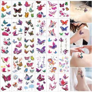 TRTEWWS Romantic Colorful 10/20/30/50Pcs/Set Girls Men Tatouage Temporaire Kids Waterproof 3D Butterfly Women Tattoo Decals Body Art Stickers Fake Tattoo Flowers Temporary Tattoo