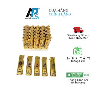 [ Bộ 10 cái ] Hộp Quẹt Khò Tia F5 - Vỏ Nhôm Vàng Bóng - In hình bài tây
