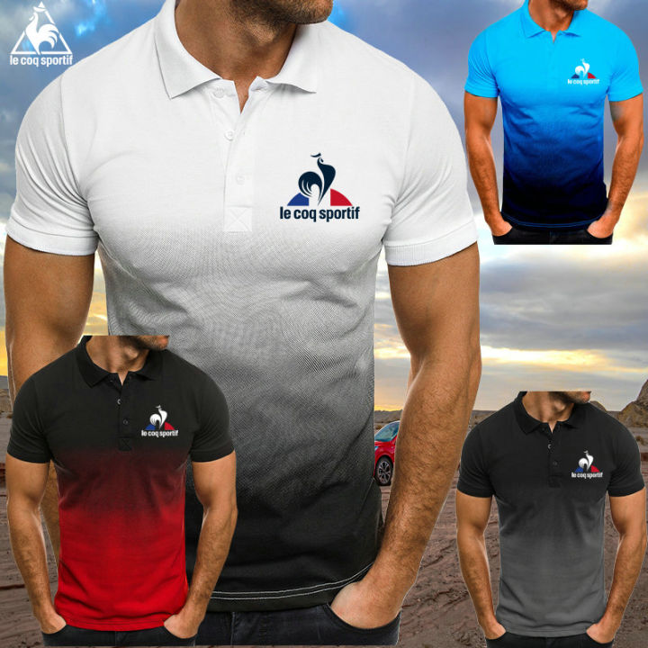 Ready Stock Le Coq Sportif Men Gradient Polo Shirt Golf Casual Sportswear Short sleeved Shirt Collar Polo Shirt Quick drying Casual T shirt Lazada Singapore