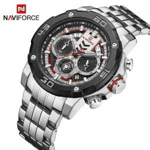 Jam tangan Pria Naviforce 9175MC tali rantai analog tanggal chronograp aktif original