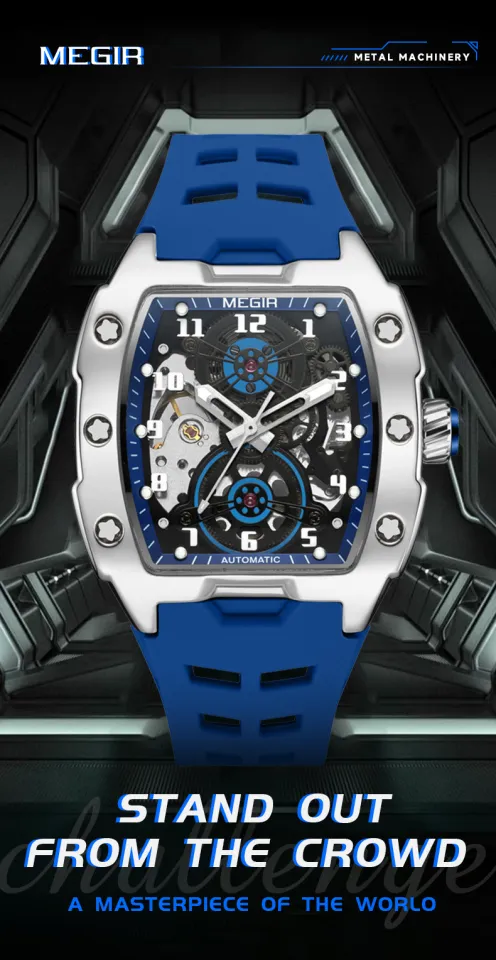 MEGIR Tonneau Dial Silicone Strap Automatic Mechanical Watch for