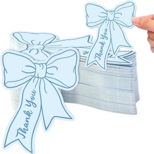 RJQFNG 100pcs 2.5x3.5 Inch Thank You Cards Pink Bow Paper Bowknot Cards Creative Handwritten Style Hand Gift Hanging Tag Festive  Party Supplies