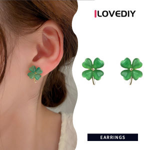 [ILOVEDIY] Fresh and Compact Cat Eyes Lucky Four Leaf Clover Earrings Niche Exquisite Temperament Earrings