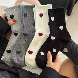 5 Pairs Womens Cute Heart Shaped Mid Tube Socks Spring and Autumn Trendy Fashionable Printing Soft Comfortable Sweat Absorbing Socks