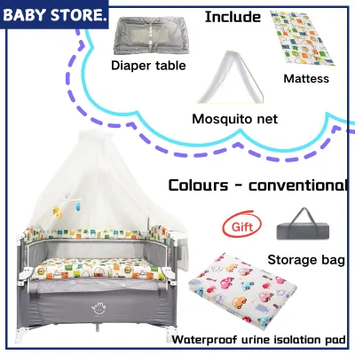 Baby cot bed Crib With Mosquito Net With Shaker Multifunctional Mobile Liftable 2 Layer Stitching Big Bed