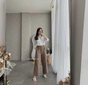 Kulot Linen Import Highwaist 2239 - Cullote Pants | Wide Leg Cullotes | Celana Kulot Wanita
