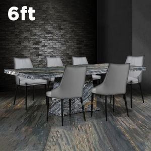 Set Meja Makan MetaHome Marble Dining Table + 6 Chairs Package Set Size 6FT / 7FT Home Furniture Modern Design