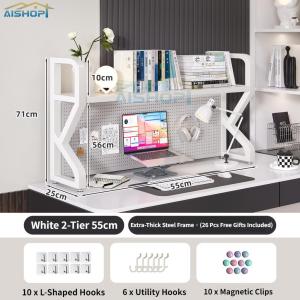 [SG Seller]Desk Shelf with Pegboard 2 Tier Desktop Organizer Shelf with Peg Board for Office Study HDB