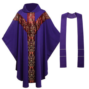Catholic Church Priest Celebrant Chasuble Vestments Purple Clergy Robe with Stole