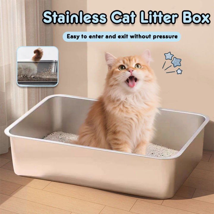 Quality Stainless Steel Cat Litter Box Extra Large Capacity Cat Toilet Litter Tandas Kucing 不锈钢猫砂盆