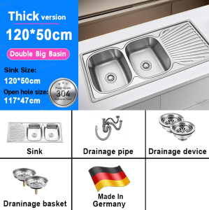 【Compensation for Damages】120*50cm 304 stainless steel kitchen sink double big basin bracket and sink set