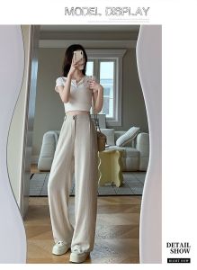 Celana Kasual Kaki Lebar Pinggang Tinggi untuk Wanita Celana Lurus Gaya Korea Baru Longgar