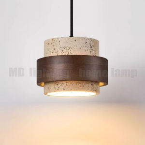 Cave Stone Yellow Travertine E27 Led Pendant Lamp Wood Walnut Color Bedroom Hanging Light Fixture Retro Bar Restaurant Home Dec