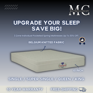 ( Mattress Concept SG ) Protection 10 Inch 3 Zone Pocketed Spring 10 Inch Mattress/Single/Super Single/Queen/King