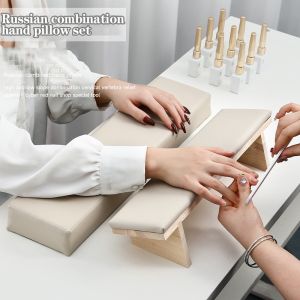 Beauty Solid Wood Beveled Nail Art Hand Pillow Set Manicure Table Hand Cushion Pillow Holder Arm Rests Nail Art Stand 2Pcs Kit