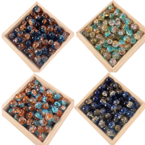50Pcs Crushed Ice Glass Beads Multicolored Sparkling Round Craft Beads For Necklace Bracelets Crafting Supplies