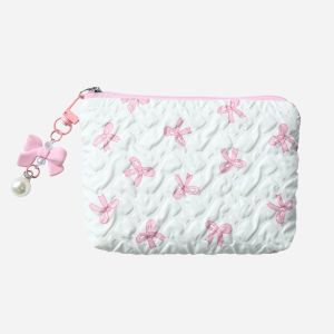 FWFHTP Bowknot Print Bow Makeup Bag Storage Pouch Large Capacity Coin Purse Fashion Cosmetic Bag Travel