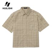 HUILISHI Box Fit Polo for Men Crop Top Cotton Plaid striped Korean style short-sleeved shirt