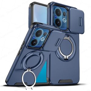 Slide Camera Protection Armor Phone Case for VIVO V60 5G V50 Lite 4G V40 Lite Hard PC + TPU Ring Holder Luxury Shockproof Casing
