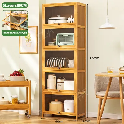 Kitchen Cabinet Kabinet Dapur 3 4 5 Layers Storage Bamboo Almari Dapur Microwave Oven Rack Kitchen Storage Rack