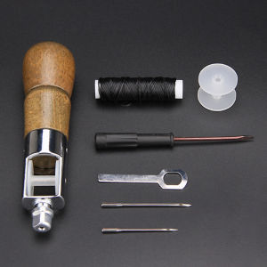 Aumopro Bộ dụng cụ dùi khâu da 6 cái/Bộ dụng cụ khâu tay cho máy may sửa giày dụng cụ tự làm da thủ công da khắc dụng cụ may mặc hành lý hàng da đầu cuộn chỉ kim dùi vải