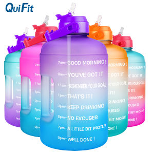 QuiFit Gallon Water Bottle 3.78L 128OZ with Motivational Time Maker Durable and Recycle Tumbler BPA Free Bottles for Fitness Outdoor Enthusiasts