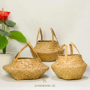 Keranjang Anyaman Purun Belly Guci/Storage tempat Penyimpanan/Vas Bunga