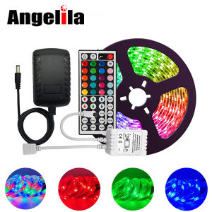 Angelila Dải Đèn LED DC12V 5 Mét 10 Mét 15 Mét Dải Đèn RGB 5050 SMD Linh Hoạt Chống Nước Dải Ruy Băng Đi Ốt Màu Với Bộ Điều Khiển Từ Xa 44 Phím Bộ Chuyển Đổi Nguồn