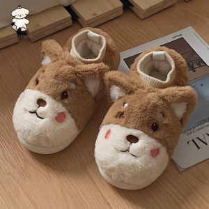 WY-XIXITIAO Cartoon Puppy Winter Full Heel Wrap Thermal Soft Soled Confinement Shoes Leisure Home Indoor Feeling Cotton Slippers Female