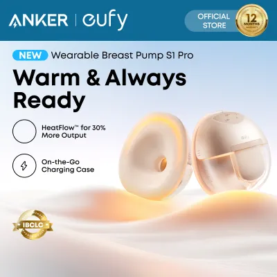 eufy by Anker Security Heated Wearable Breast Pump S1 Pro Slim Hands-Free with Industry-Leading HeatFlow Tech Wireless Charging Case App-Controlled OptiRhythm Hospital-Grade Suction in-Bra Use T8D04