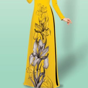 [HCM]Áo dài truyền thống in hoa loa kèn cao cấp - KHÔNG KÈM QUẦN