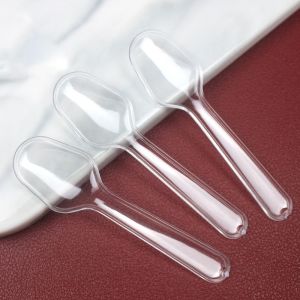 500pcs Disposable Plastic Sundae Spoon/Pudding Spoon/Individually Packed Transparent Dessert Spoon