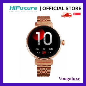 Hifuture Aura Womens Rose Gold Color Smart Watch 1.04 inch AMOLED display IP68 Water Resistant Bluetooth Calling Heart Rate Menstrual Cycle