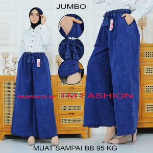 CELANA KULOT WANITA JUMBO TERBARU/JEANS RAWIS WASHING/JUMBO SAMPAI 95 KG/TALI SERUT FULL KARET/TM BUSANA