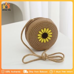 Childrens Round Straw Woven Bag Cute Kid Coin Purse Korean Version Straw Woven Bag Kids Sling Bag