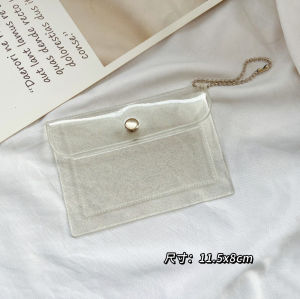 Simple hanging chain storage bag ins style transparent PVC buckle storage bag Mini portable change bag Card bag