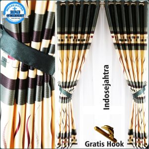 Gorden Pintu Dan Jendela Minimalis Murah Mewah Tebal Blackout Import Printing Hijau Abu Merah Coklat - Bahan Kain Blackout Print Emas (1 Helaigorden)