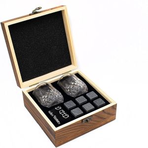 Wedding gift giving Whiskey Mixology Set for 2 with Wooden  Crystal Gl and Whiskey Stones