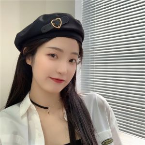 YOCKY Casual Elegant Winter Girls Autumn Female Painter Hat Beret Love Heart Leather Buckle Women Caps